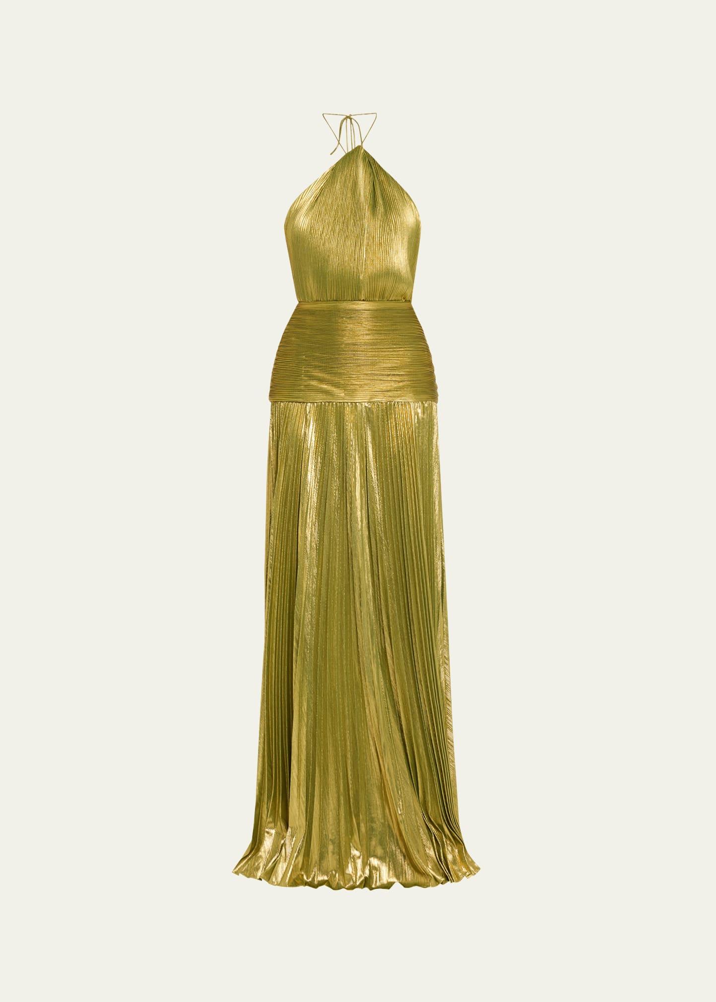 thalia metallic halter gown