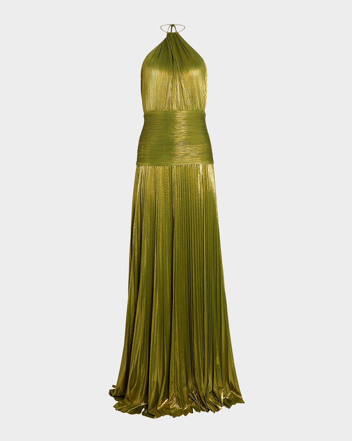 thalia metallic halter gown