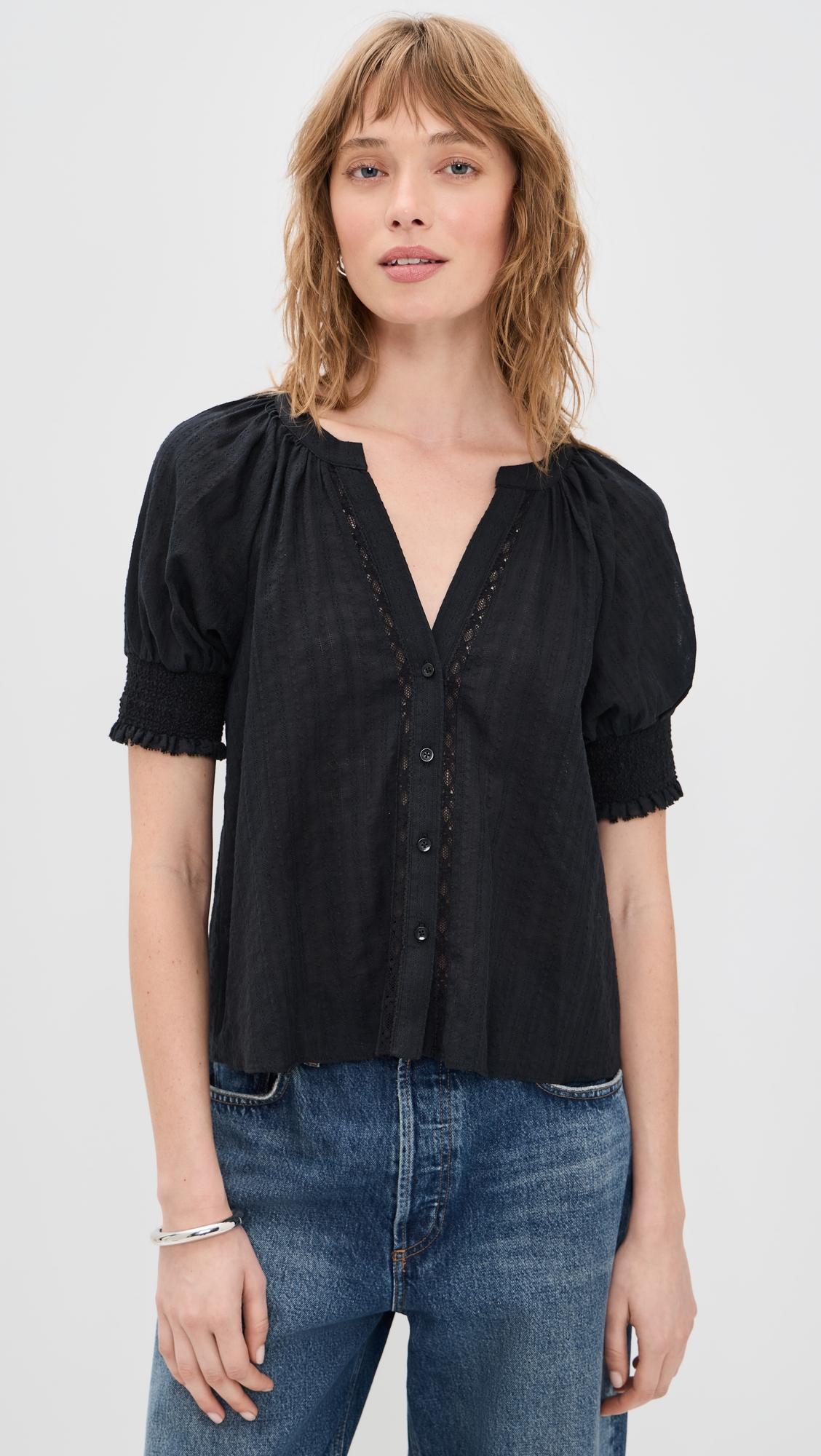 thalia puff button down blouse