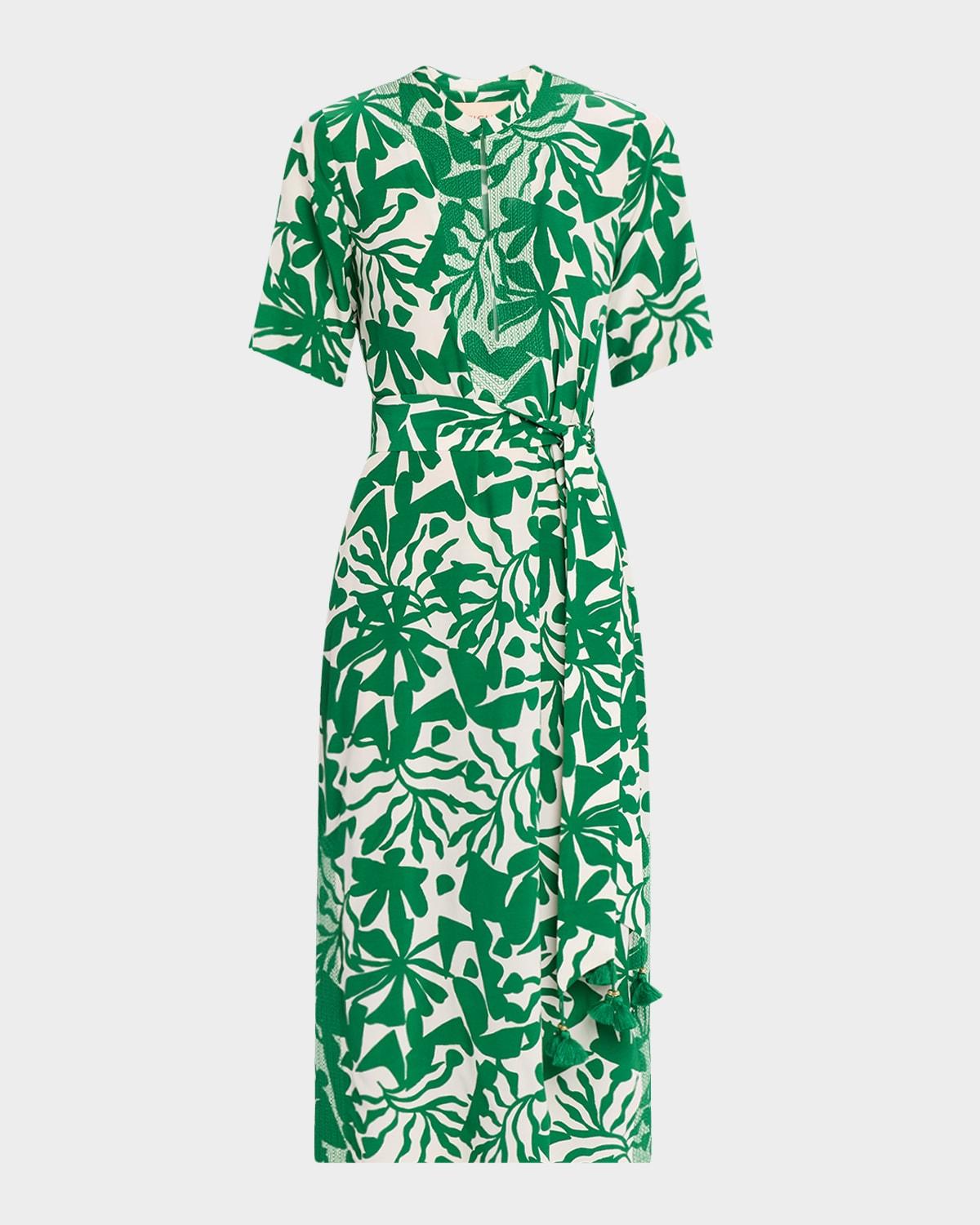 thandie short-sleeve belted midi kaftan dress