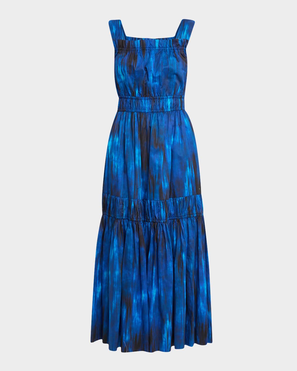 the adela tiered ikat-print midi dress