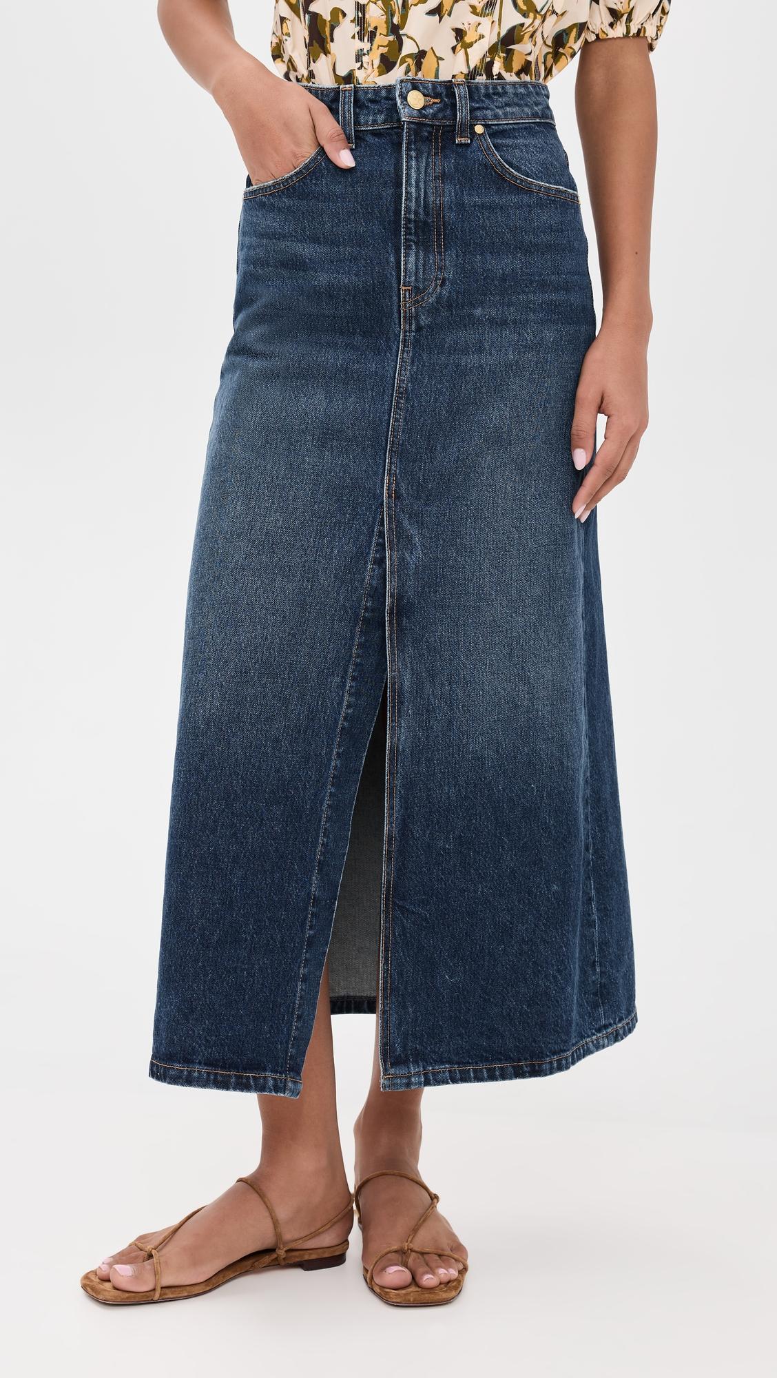the anais denim mid rise maxi skirt