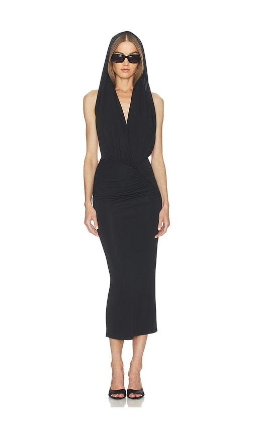 the andamane annie hooded dress in black.