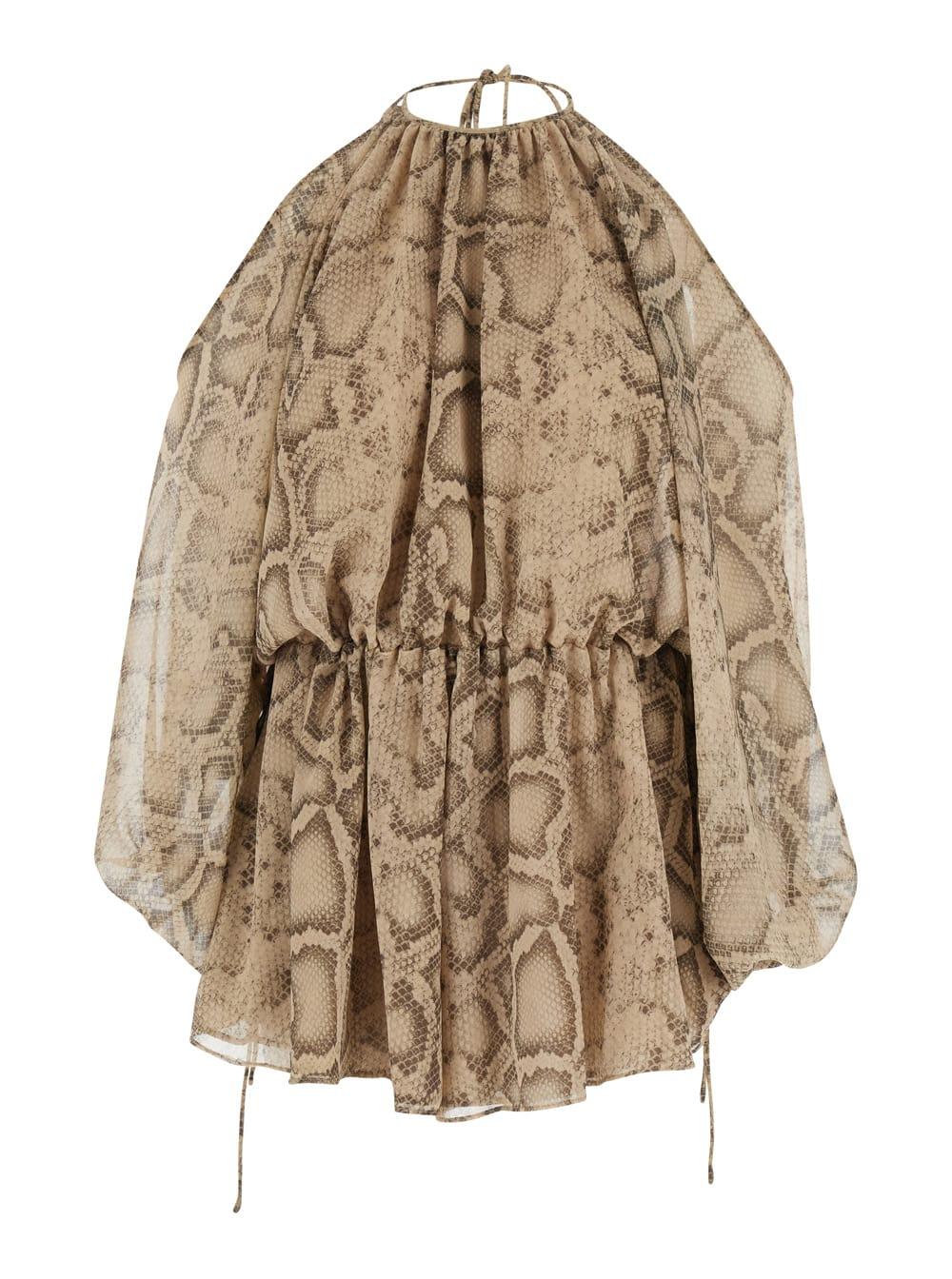 the andamane beige python print blouse with fabric knot closure for women