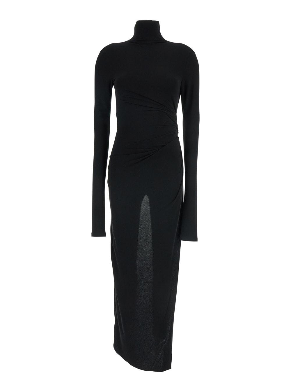 the andamane black long dress with high neck and cut-out on the back in fabric woman