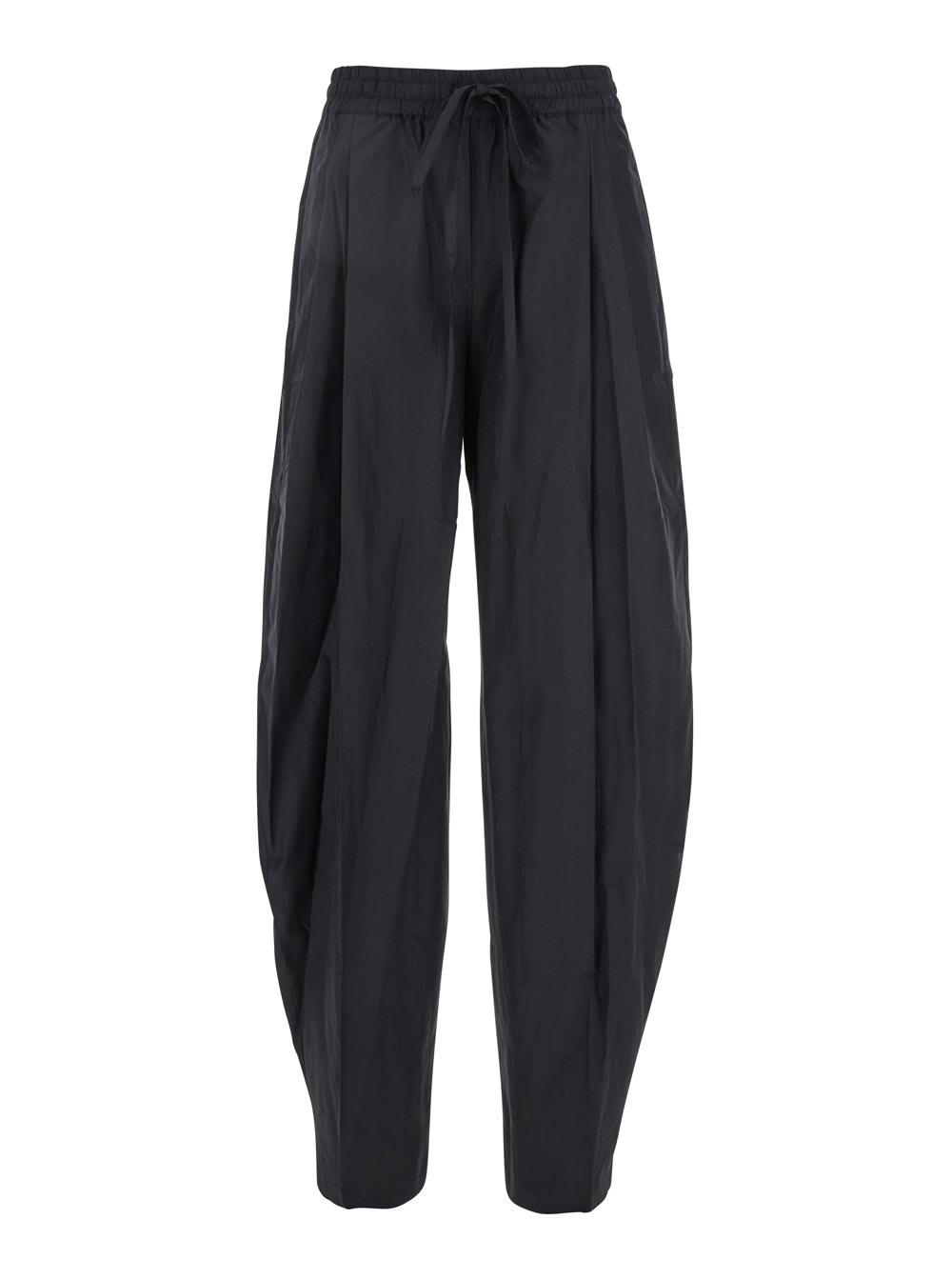 the andamane black pants with cannon pleats and elastic waist with drawstring in cotton blend woman