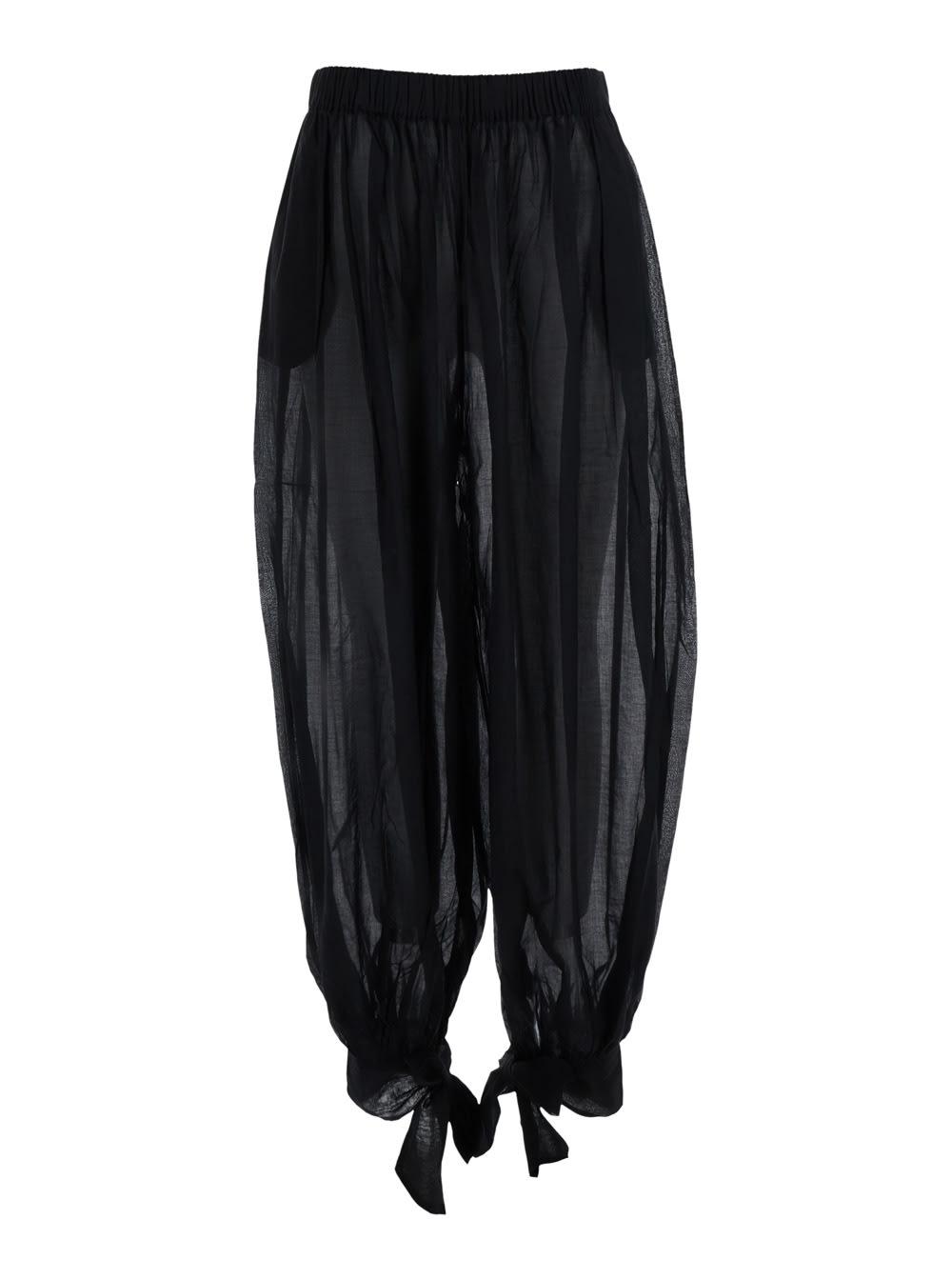 the andamane noor pants tied up maxi pants black with front closure and drawstring waist in tech fabric women