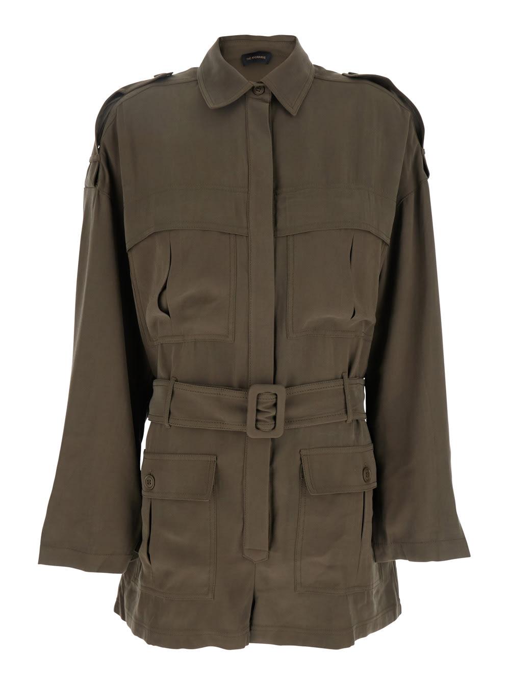 the andamane vania brown jumpsuit with classic collar and adjustable and removable belt in viscose blend woman