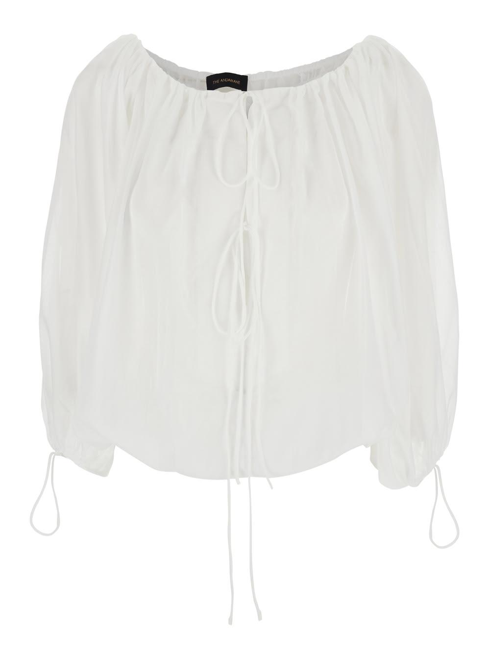 the andamane wilma white top with long balloon sleeves in cotton woman