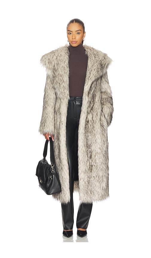 the andamane winter maxi faux fur coat in white,black.