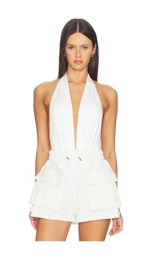 the andamane zendaya deep vneck bodysuit in white.
