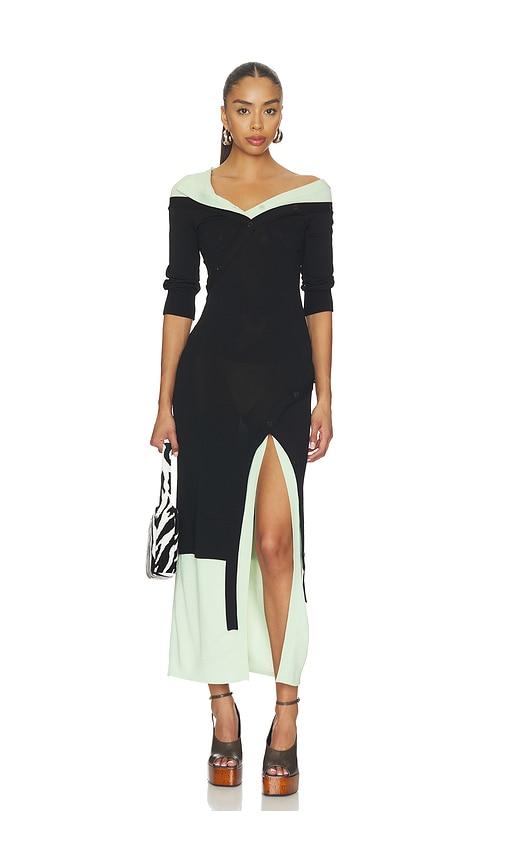 the attico asymmetric midi dress in black.