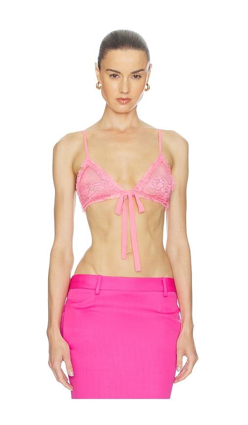 the attico bow lace bra in pink.