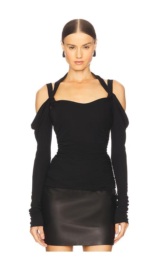 the attico cold shoulder top in black.
