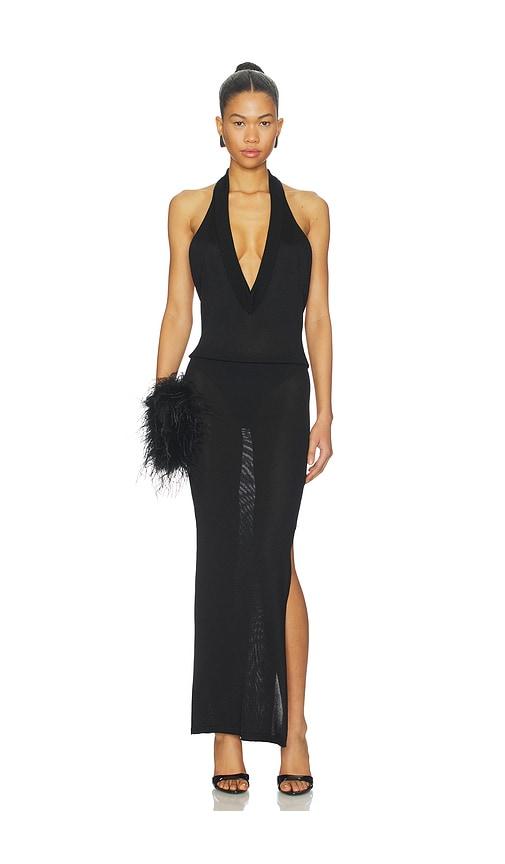 the attico deep v midi dress in black.