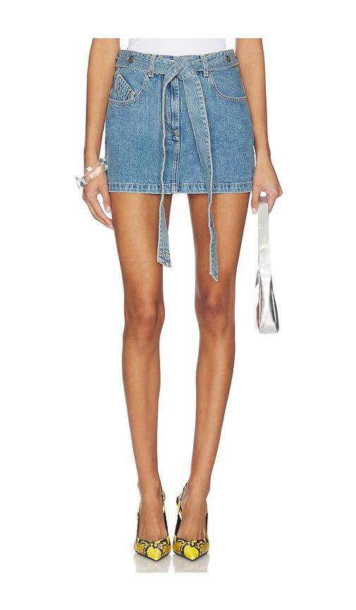 the attico denim mini skirt in blue.