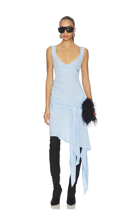 the attico draped mini dress in baby blue.