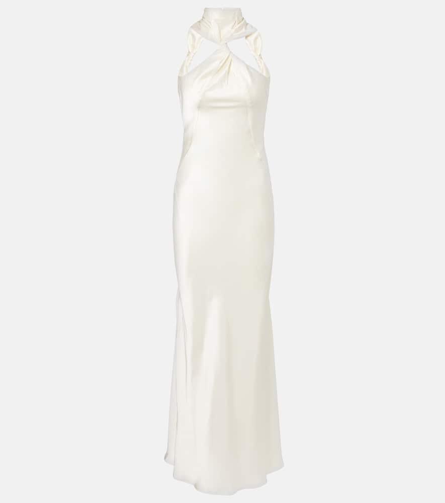 the attico gathered halterneck satin gown