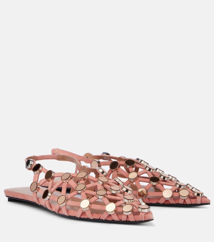 the attico grid embellished suede slingback flats