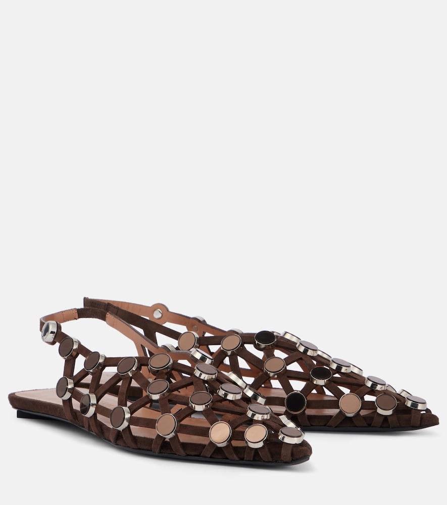 the attico grid embellished suede slingback flats
