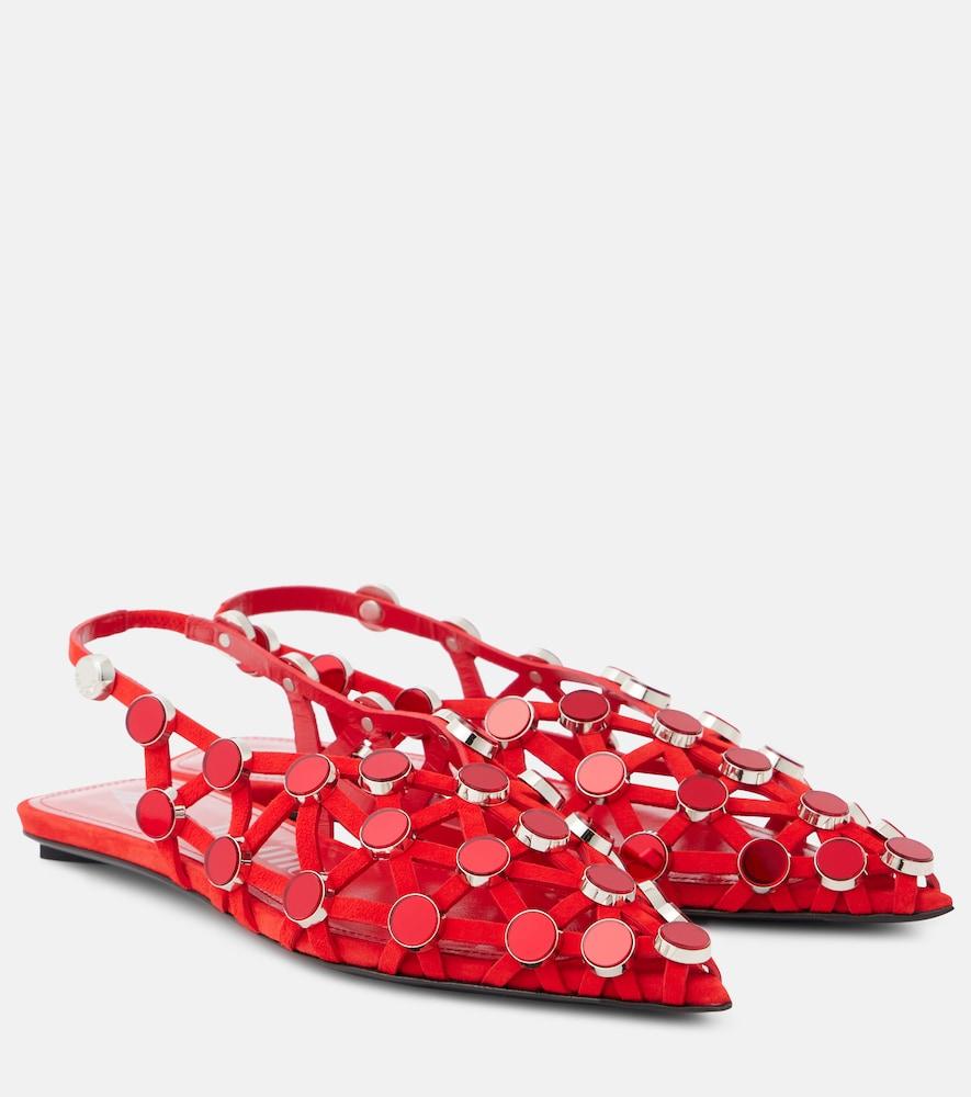 the attico grid studded suede slingback flats