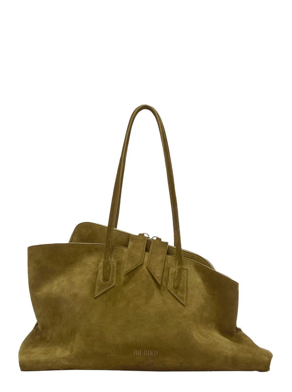the attico la passeggiata green shoulder bag with two top handles in leather suede woman