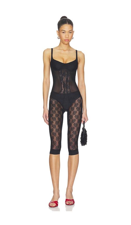 the attico lace overall catsuit in black.