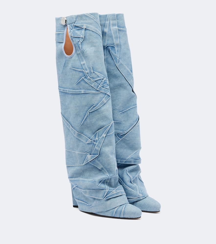the attico leon denim knee-high boots