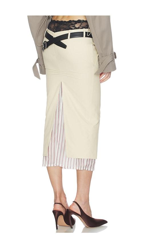 the attico low rise midi skirt in beige.
