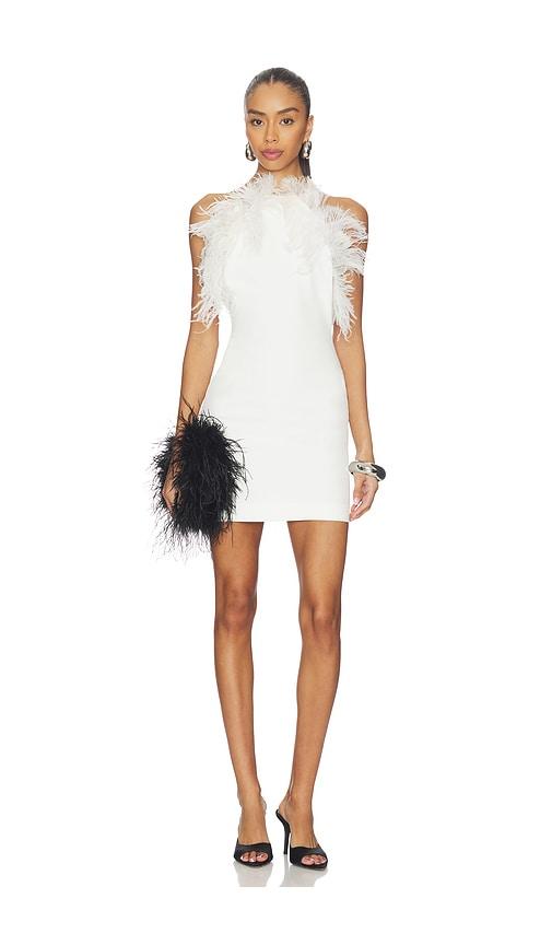 the attico mini feather dress in white.