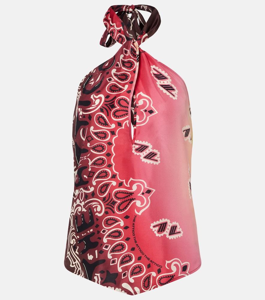 the attico printed halterneck silk top