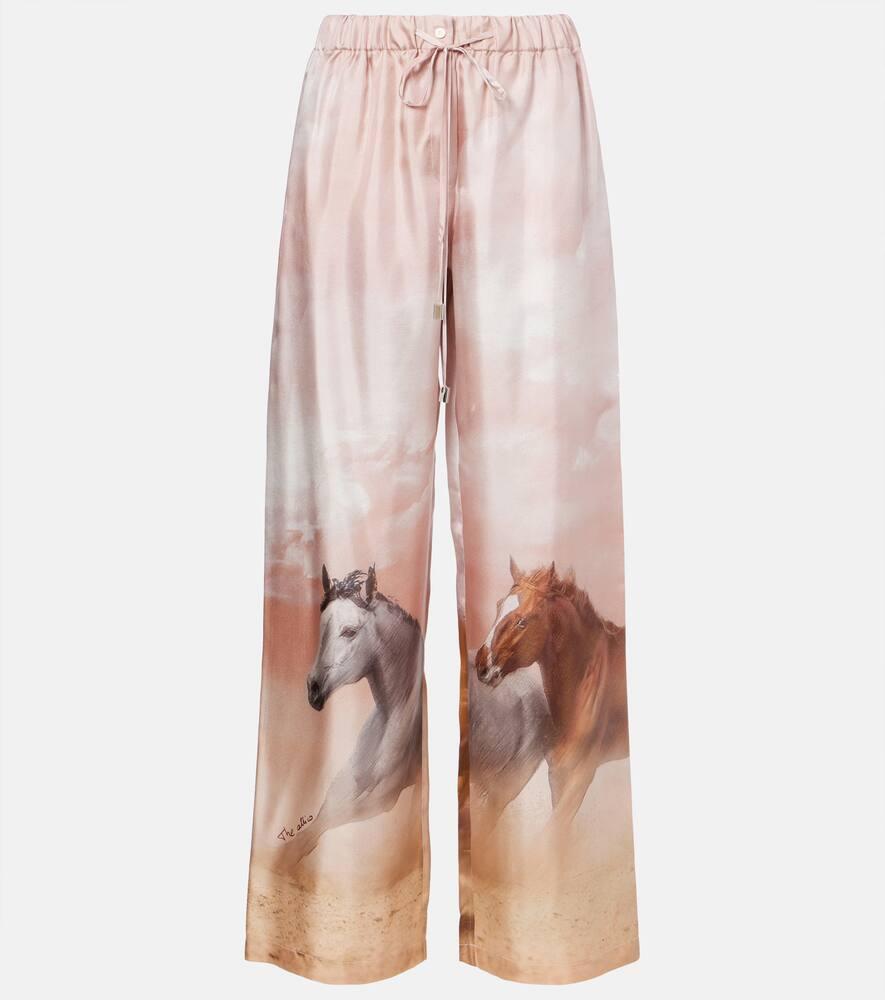 the attico printed silk twill palazzo pants