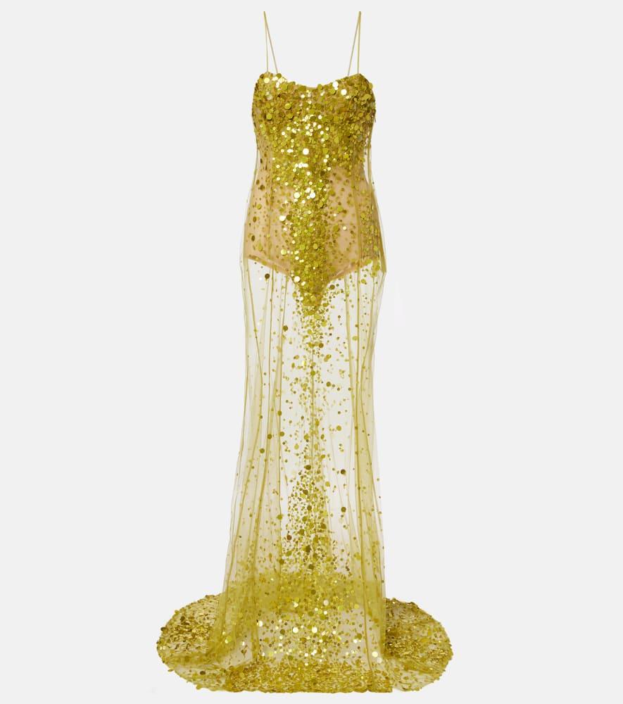 the attico sequined sheer mesh gown