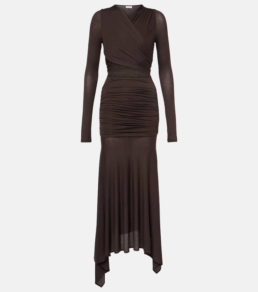 the attico sheer embroidered tulle midi dress
