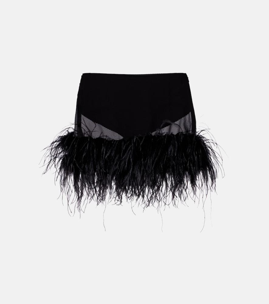 the attico sheer feather-trimmed miniskirt