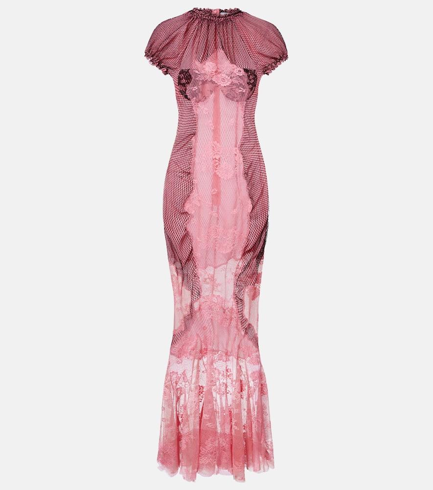 the attico sheer lace and mesh maxi dress