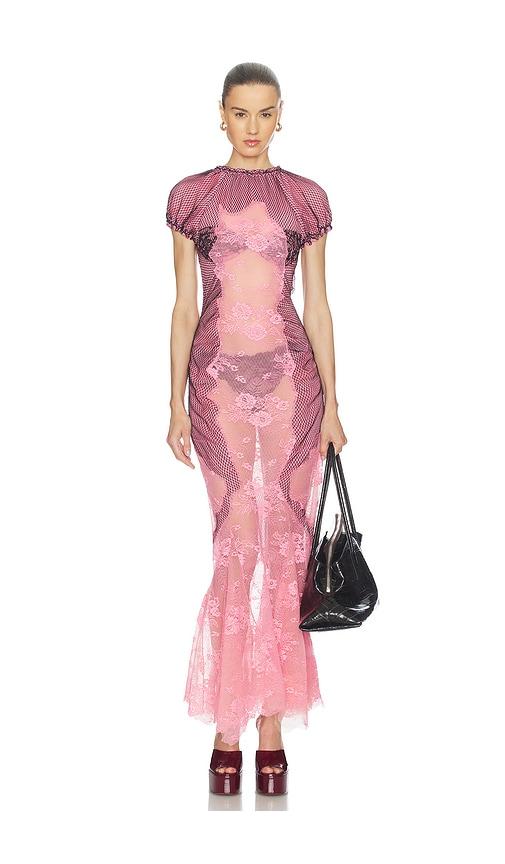 the attico sheer midi dress in pink.