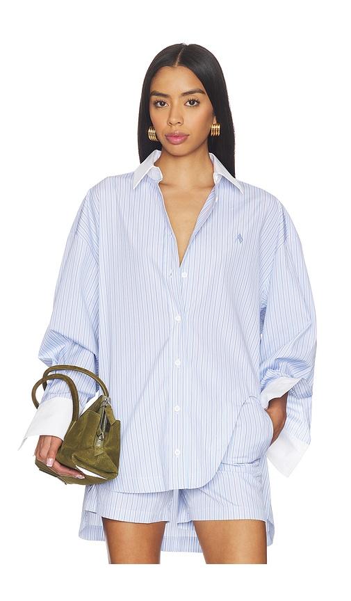 the attico striped button down shirt in baby blue.