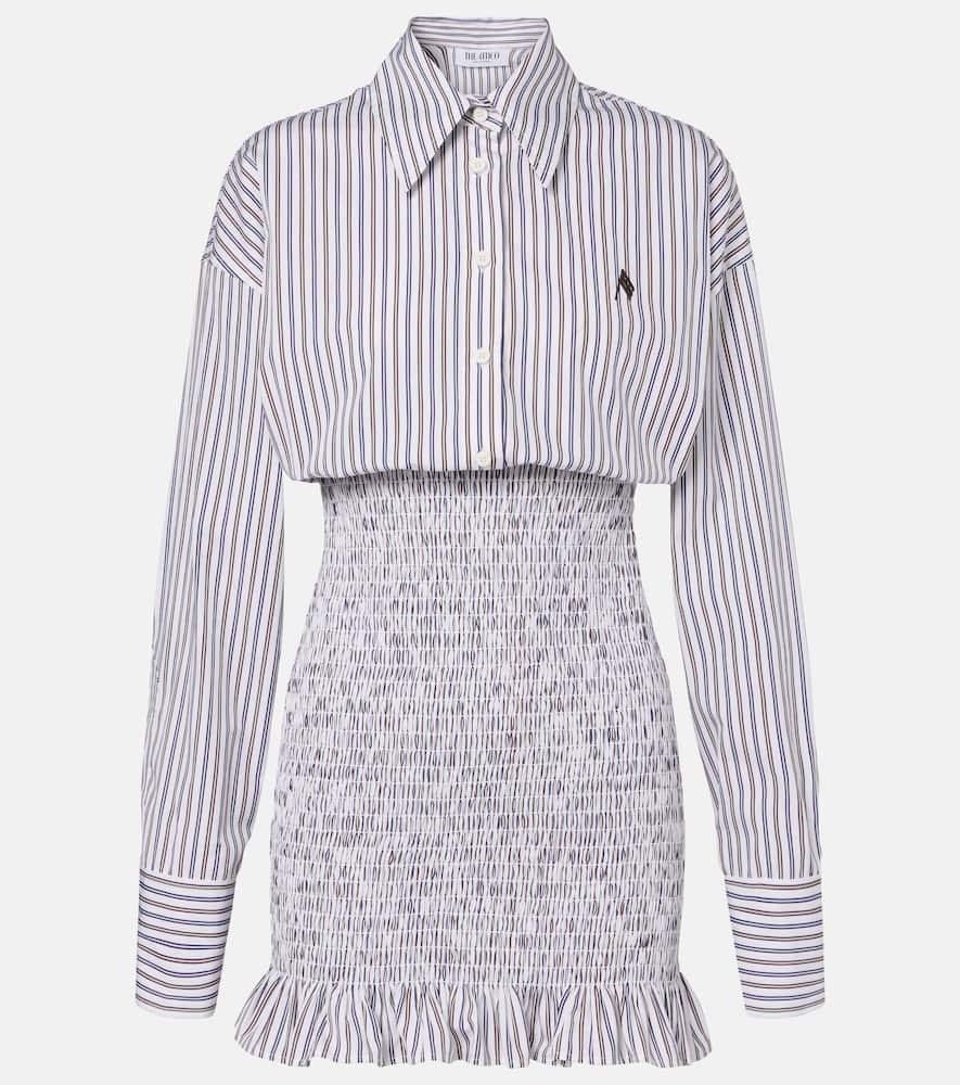 the attico striped ruched cotton shirt dress