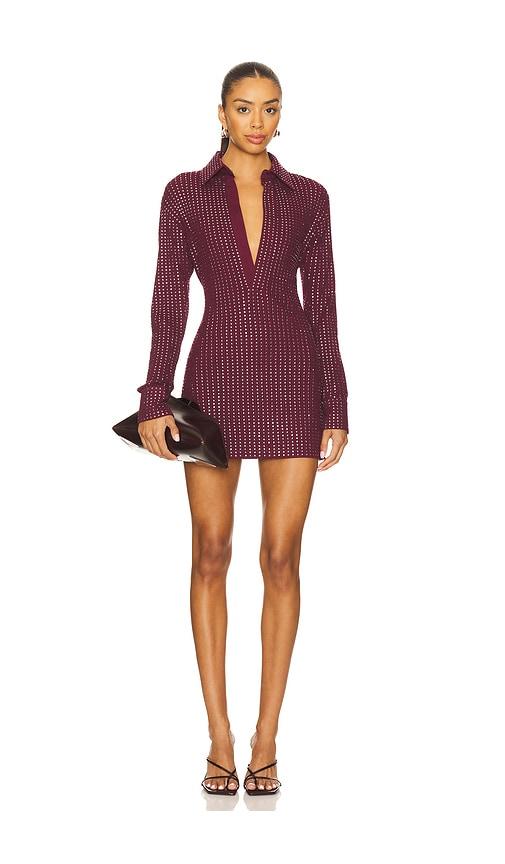 the attico studded mini dress in burgundy.
