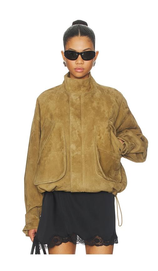 the attico suede bomber jacket in brown.