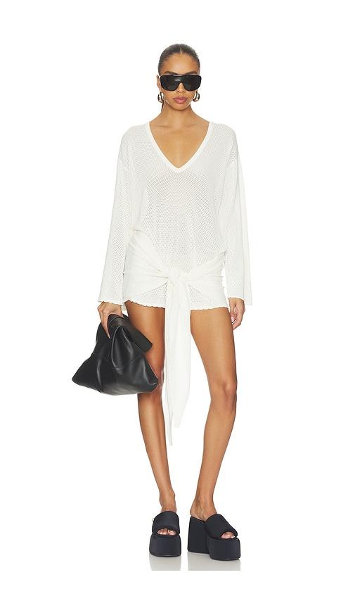 the attico v neck mini dress in white.