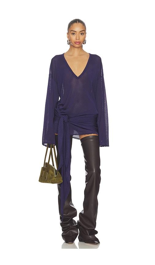 the attico wrap dress in navy.