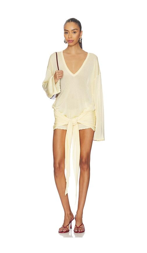 the attico wrap dress in yellow.