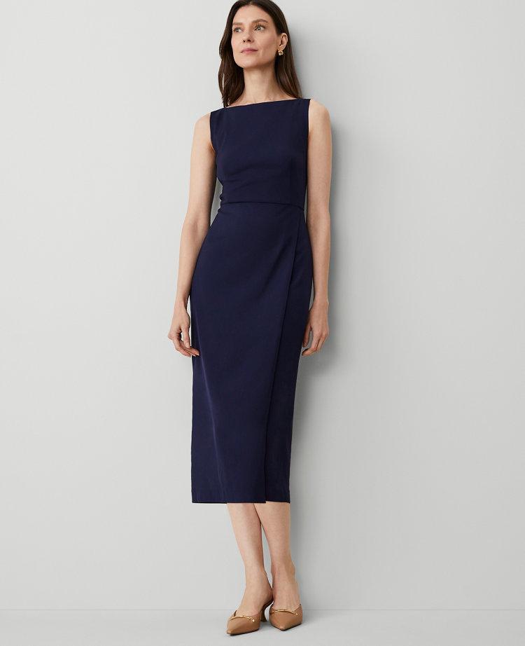the boatneck wrap sheath dress in textured drape