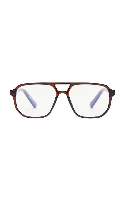 the book club atticus blue light glasses in brown.