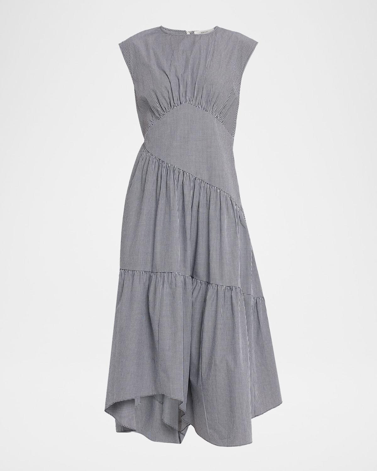 the check gathered midi dress