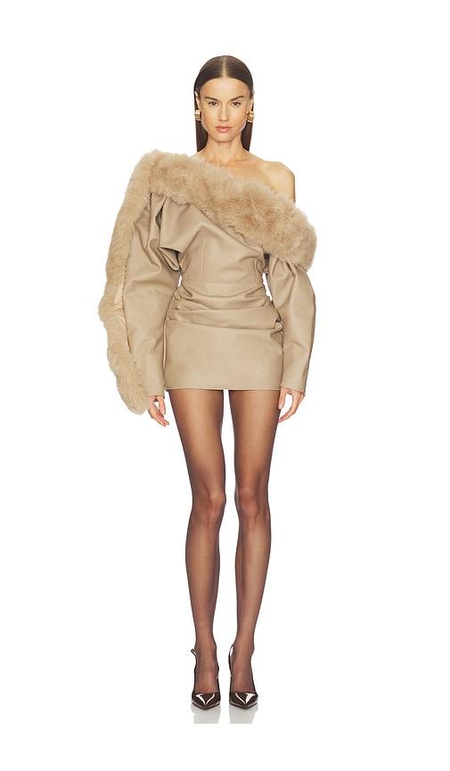 the dolls house raquel dress in taupe.