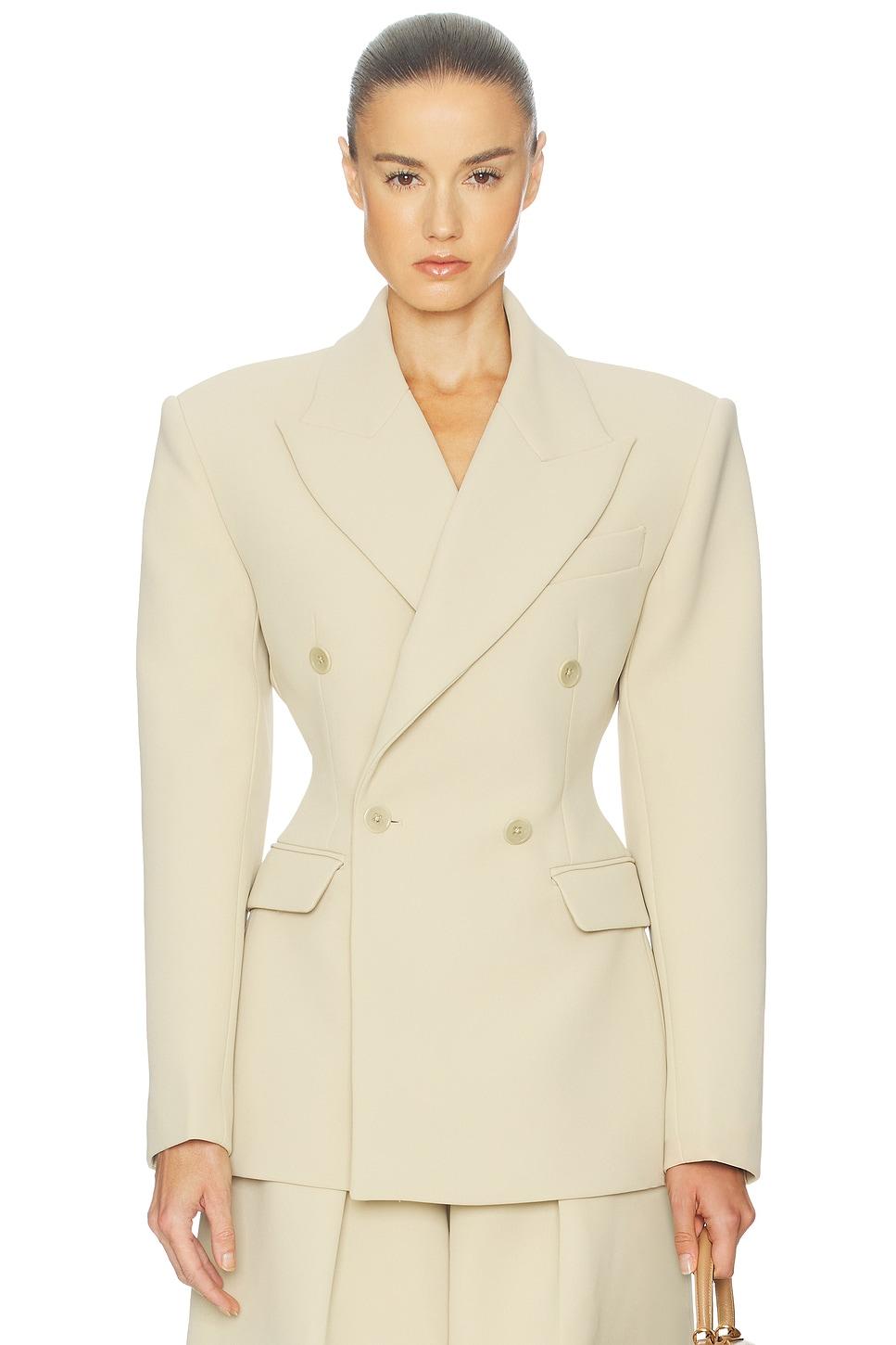 the double breasted s curve jacket in very heavy crepe