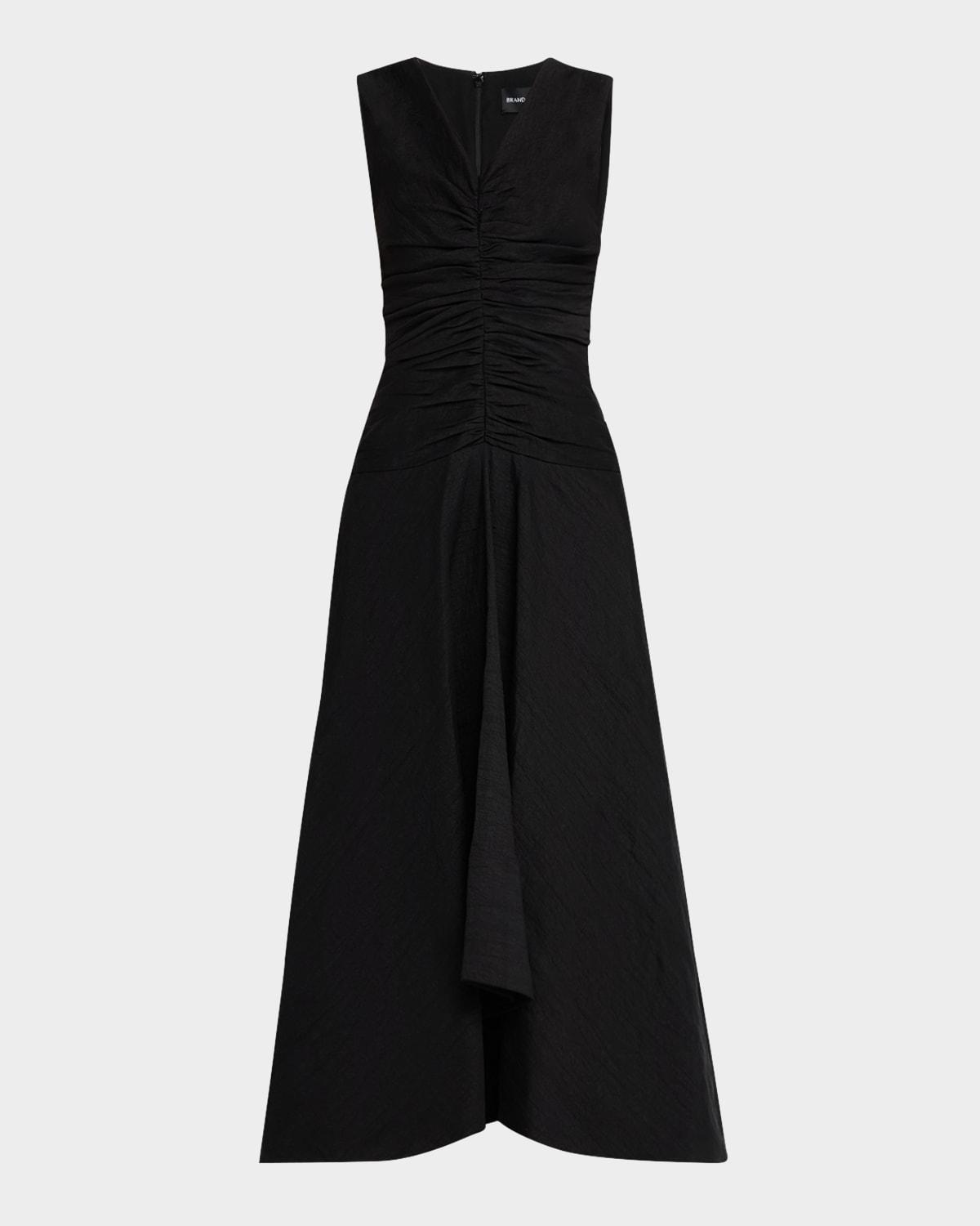 the finley sleeveless ruched v-neck midi dress